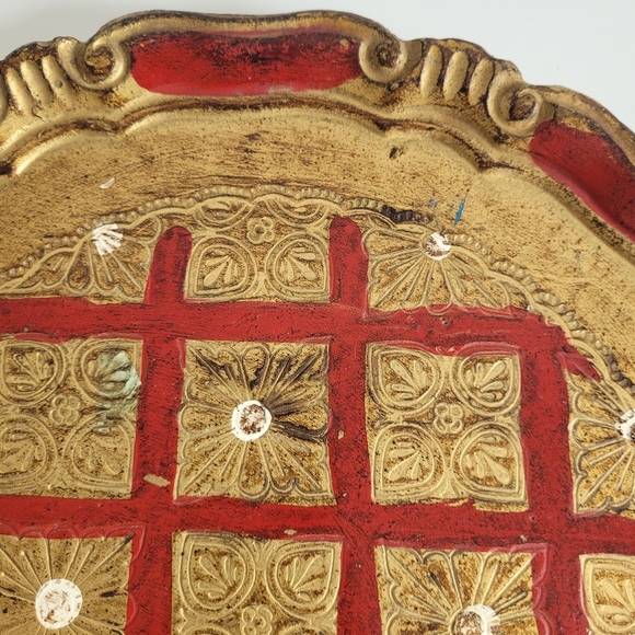 Vintage Florentine Decorative Gold and Red Tray Italy - Picture 5 of 11